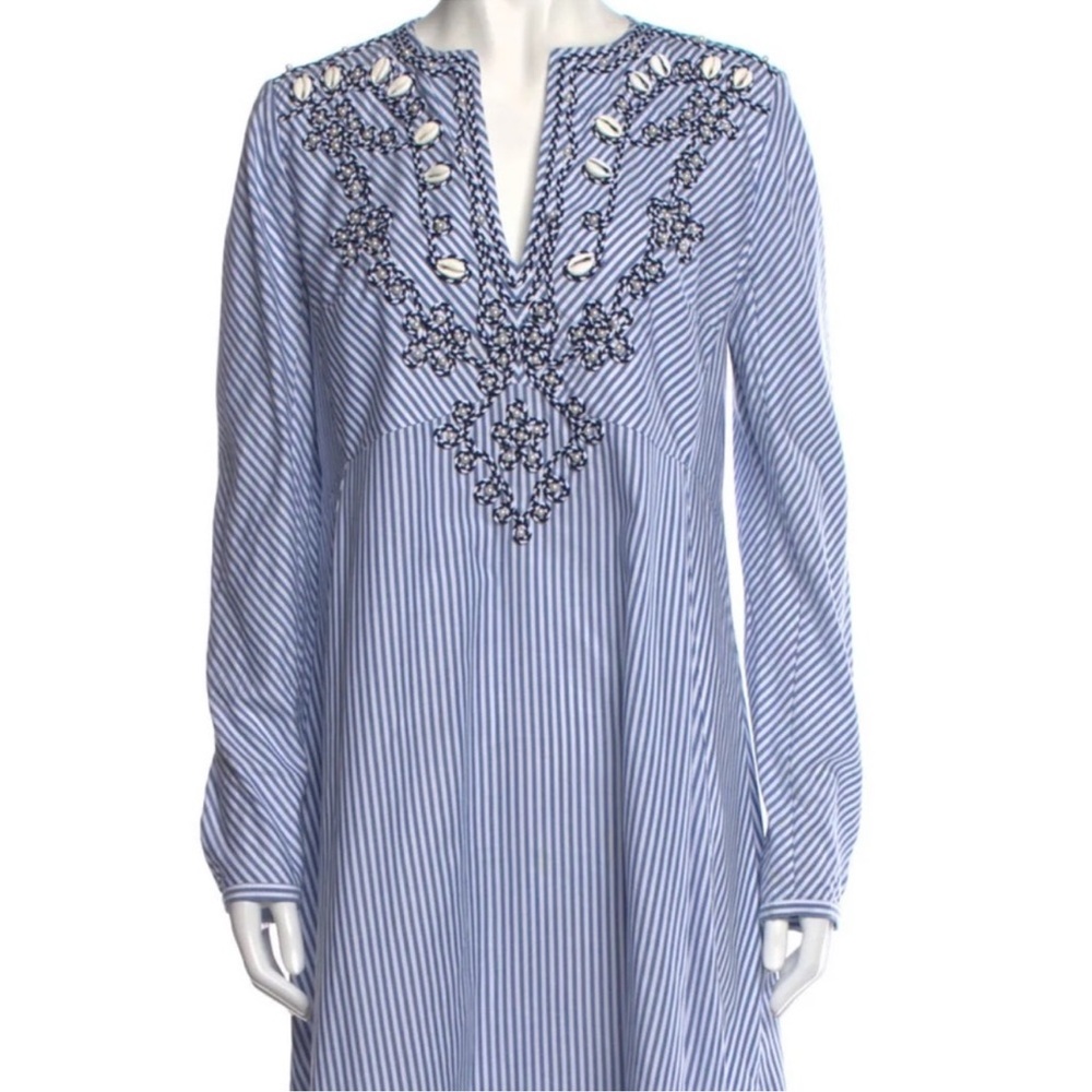 Tory Burch Adelle Blue and White Striped Maxi Dress